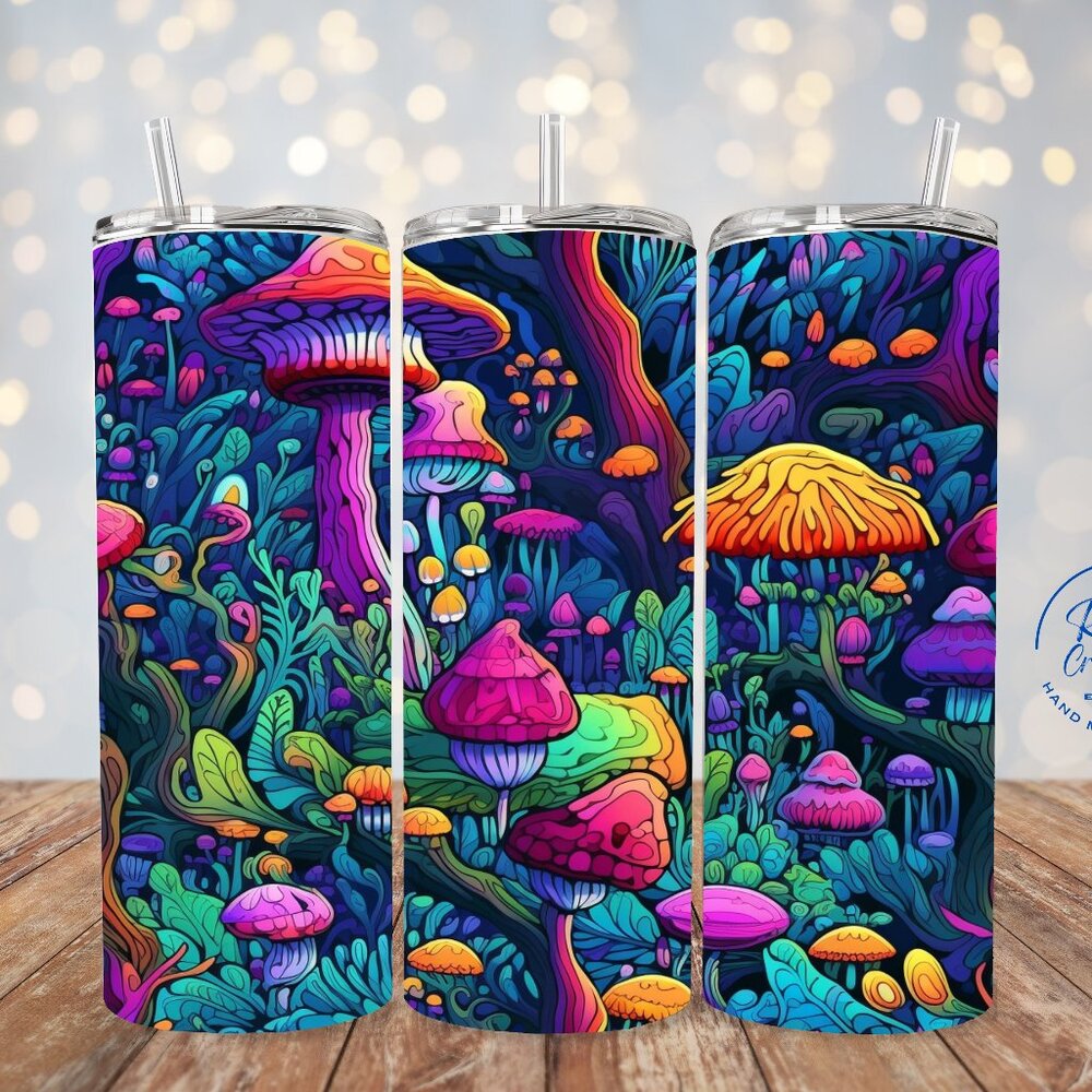 Trippy Forest 20oz Skinny Tumbler, Mushroom Tumbler, For Hot And Cold Beverages